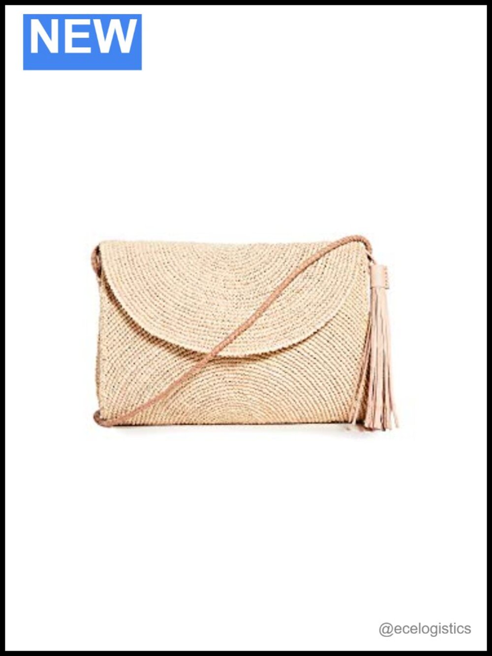 Woven Raffia Crossbody Bag with Leather Strap and Tassel Accent